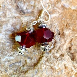 Ruby Czech Glass drop earrings.